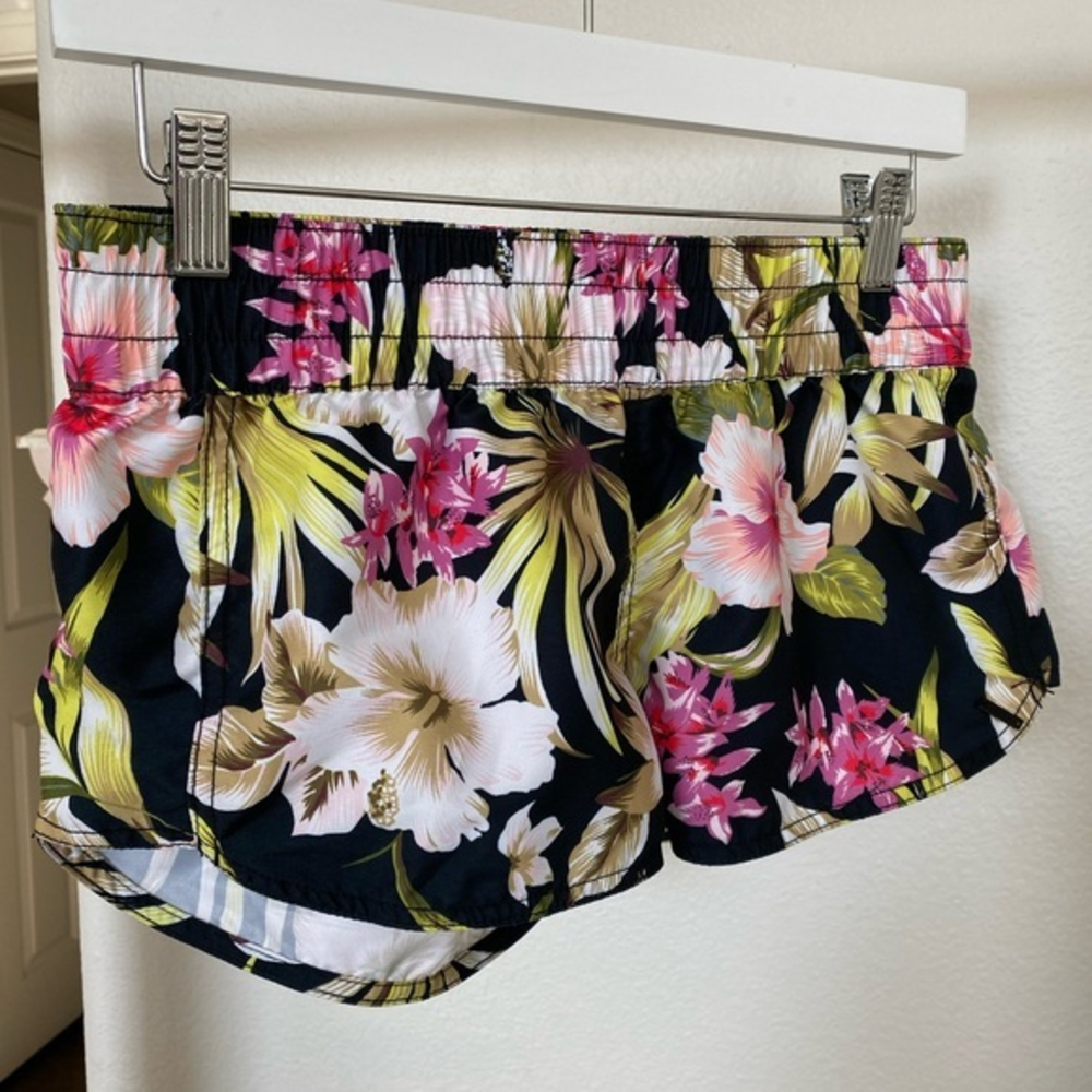 Volcom Tropical Floral Athletic Shorts - Black and Pink